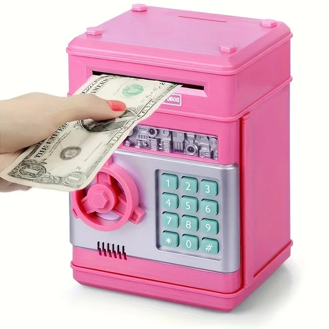 PINK Children's Password Piggy Bank Stores Coins & Paper Money Auto Roll-Up Sound & Light Interaction