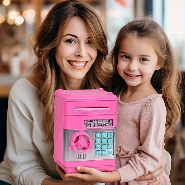 PINK Children's Password Piggy Bank Stores Coins & Paper Money Auto Roll-Up Sound & Light Interaction – product detail