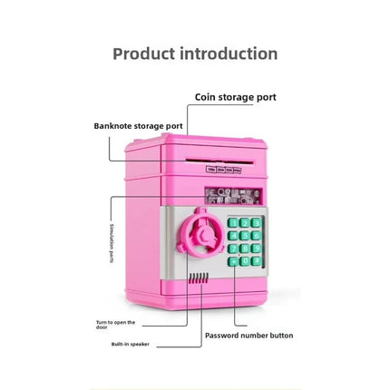 PINK Children's Password Piggy Bank, Stores Coins & Paper Money, Auto Roll-Up, Sound & Light Interaction, Fosters Good Savings Habits. Battery Not Included
