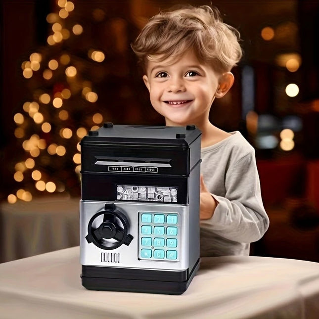 BLACK Children's Password Piggy Bank Stores Coins & Paper Money Auto Roll-Up Sound & Light V1232-CQG005