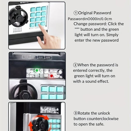 BLACK Children's Password Piggy Bank, Stores Coins & Paper Money, Auto Roll-Up, Sound & Light Interaction, Fosters Good Savings Habits. Battery Not Included