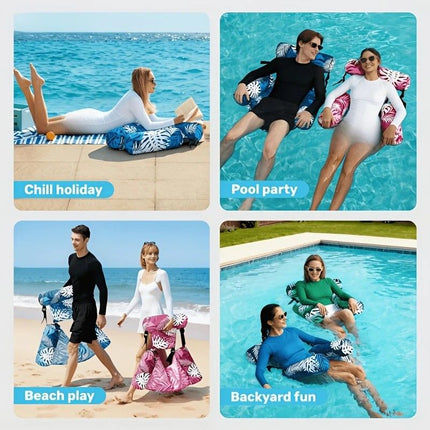 Water Floating Lounge Chair: Floating Pillow Design, Stable Sitting and Lying, Durable Oxford Fabric, Pool and Beach Vacation Companion.BLUE
