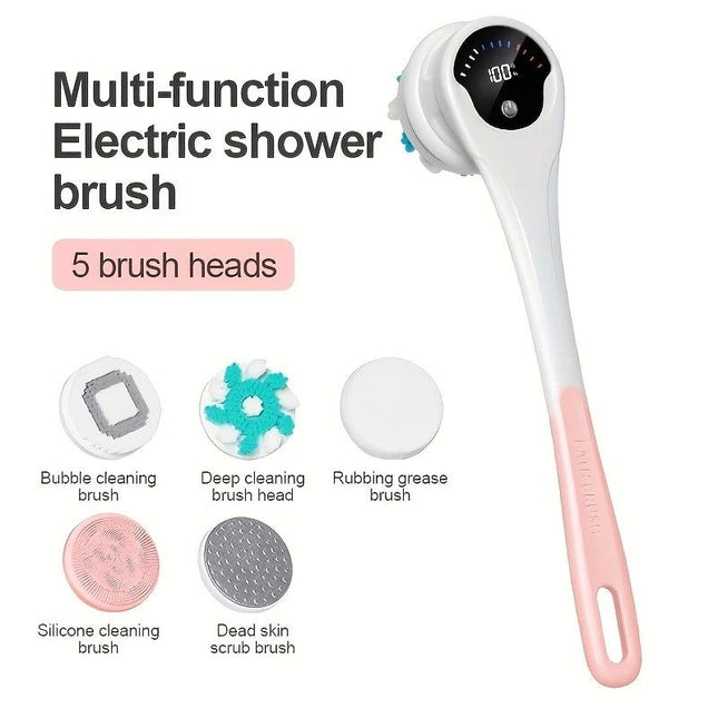 Multi-Function Electric Body Brush 360 Degree Rotation Auto-Cleaning 5 Brush Heads 3-Speed Adjustment Wet &