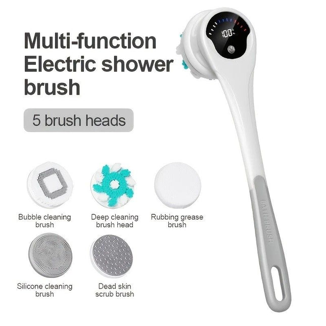 Multi-Function Electric Body Brush 360 Degree Rotation Auto-Cleaning 5 Brush Heads 3-Speed Adjustment Wet &