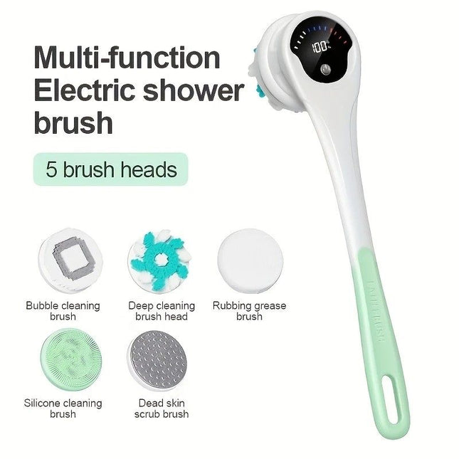 Multi-Function Electric Body Brush 360 Degree Rotation Auto-Cleaning 5 Brush Heads 3-Speed Adjustment Wet &