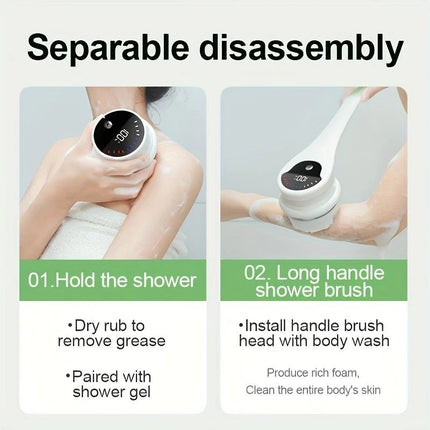 Multi-Function Electric Body Brush: 360° Rotation, Auto-Cleaning, 5 Brush Heads, 3-Speed Adjustment, Wet & Dry Use for Home Spa Experience.GREEN
