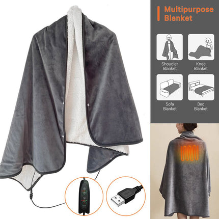 3-Setting Electric Heating Shawl | USB Rapid Warming, Portable & Machine Washable, Multifunctional Warming Blanket for Home, Office & Travel