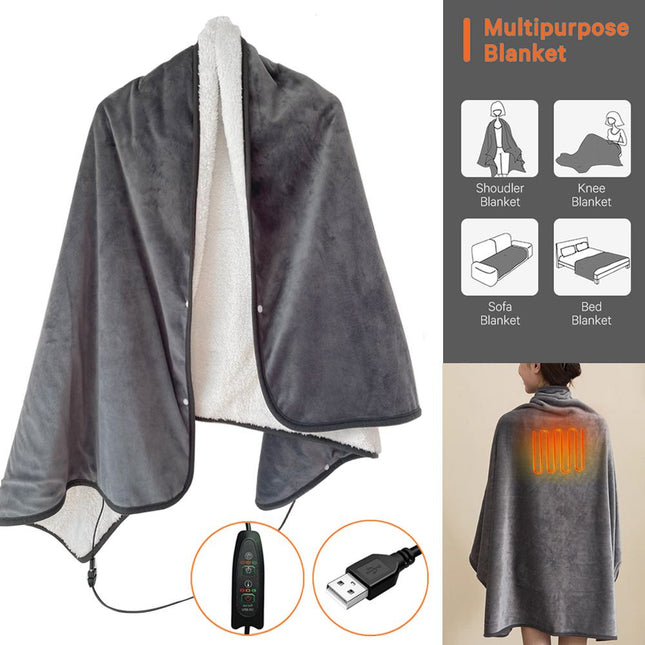 3-Setting Electric Heating Shawl USB Rapid Warming Portable & Machine Washable Multifunctional Warming