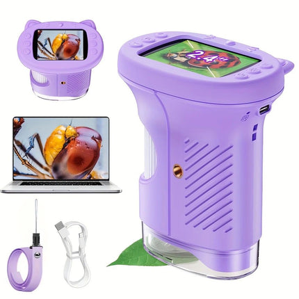 Children's 1000X Digital Microscope 2.4 Inch IPS Screen Portable Mini LED Microscope with Photo Video and PC Connection Science Educational Toy.WHITE
