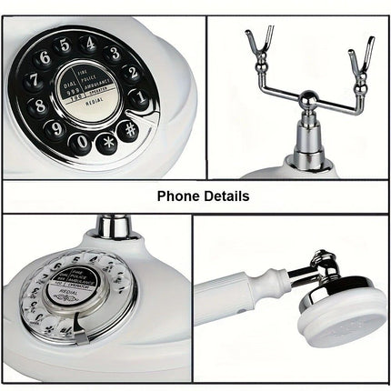 European Retro Desktop Phone: Classic design meets modern utility, perfect for home and office, reviving elegant call moments.(White button)