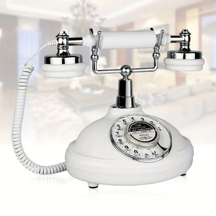 European Retro Desktop Phone: Classic design meets modern utility, perfect for home and office, reviving elegant call moments.(White turntable)