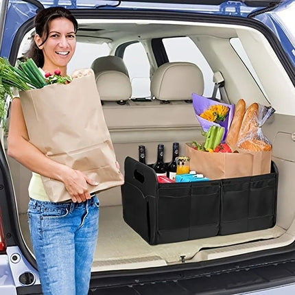 1 Car Trunk Organizer, Automotive Storage, Reinforced Handle, Foldable Multi-Compartment Car Organizer, 600D Oxford Fabric, Suitable for Any Car, SUV, Minivan, Vehicle Storage.BLACK