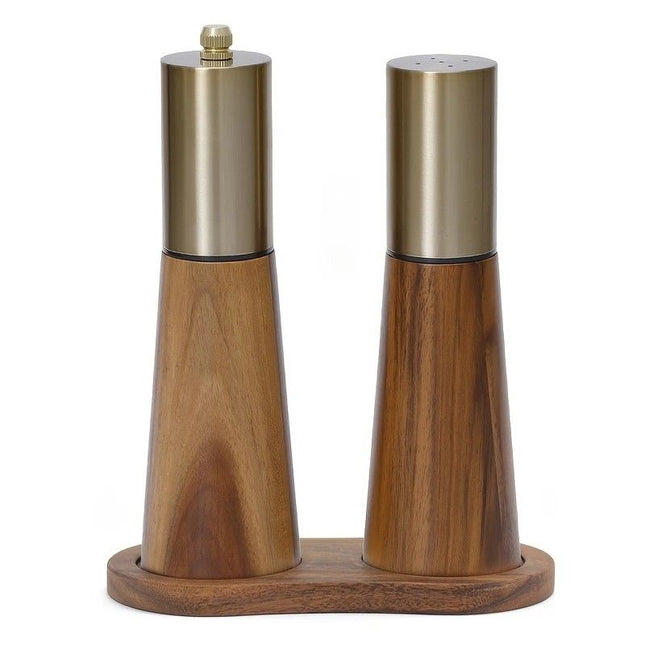 Salt and Pepper Grinder Set with Wooden Base Stainless Steel Manual Salt and Pepper Mills Adjustable