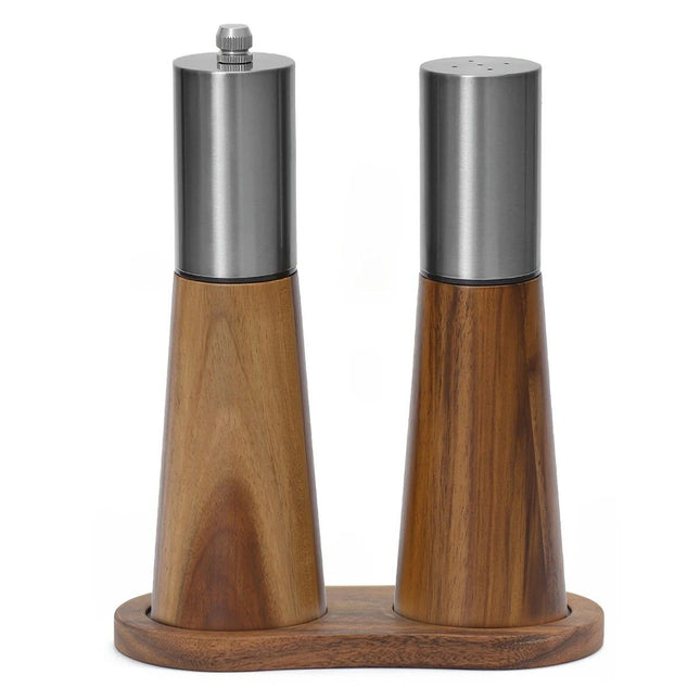 Salt and Pepper Grinder Set with Wooden Base Stainless Steel Manual Salt and Pepper Mills Adjustable