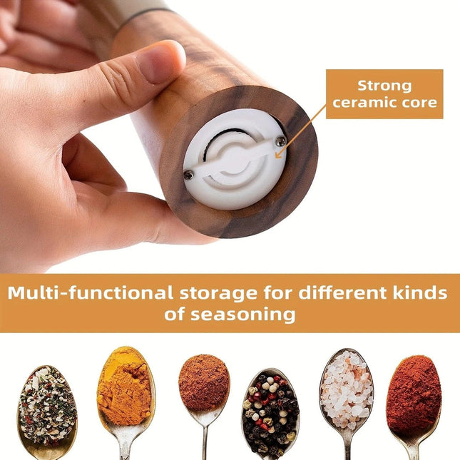 Salt and Pepper Grinder Set with Wooden Base Stainless Steel Manual Salt and Pepper Mills Adjustable – product detail