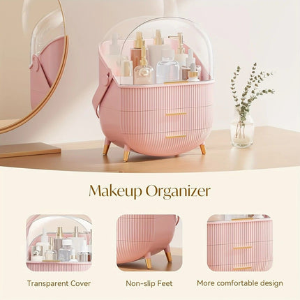 Transparent Flip-top Cosmetic Storage Box: Dustproof, Waterproof, Multi-layer Drawer Organizer, Portable Storage Essential for Desktop and Bathroom.pink