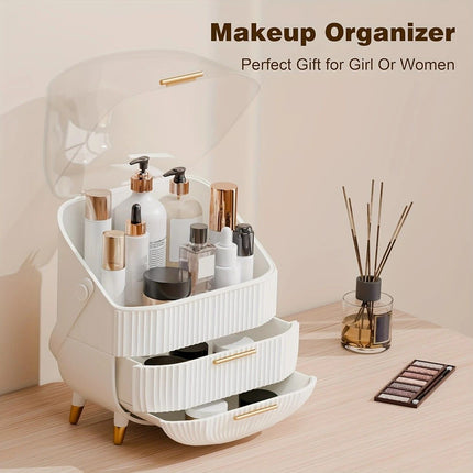 Transparent Flip-top Cosmetic Storage Box: Dustproof, Waterproof, Multi-layer Drawer Organizer, Portable Storage Essential for Desktop and Bathroom.white
