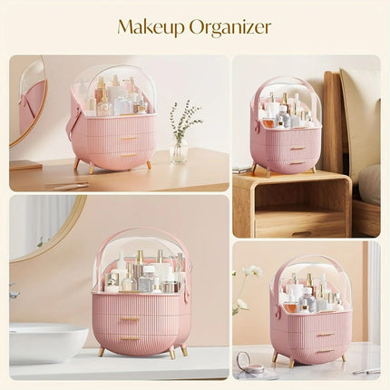 Transparent Flip-top Cosmetic Storage Box: Dustproof, Waterproof, Multi-layer Drawer Organizer, Portable Storage Essential for Desktop and Bathroom.white