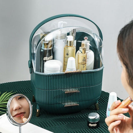 Transparent Flip-top Cosmetic Storage Box: Dustproof, Waterproof, Multi-layer Drawer Organizer, Portable Storage Essential for Desktop and Bathroom.pale green
