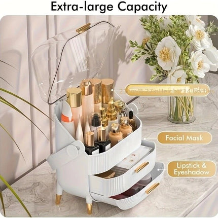 Transparent Flip-top Cosmetic Storage Box: Dustproof, Waterproof, Multi-layer Drawer Organizer, Portable Storage Essential for Desktop and Bathroom.Dark green