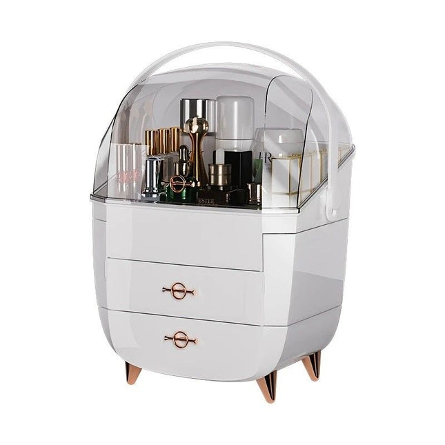 WHITE Luxury Transparent Flip-top Cosmetic Organizer Large Capacity with Smart Compartments Dustproof &