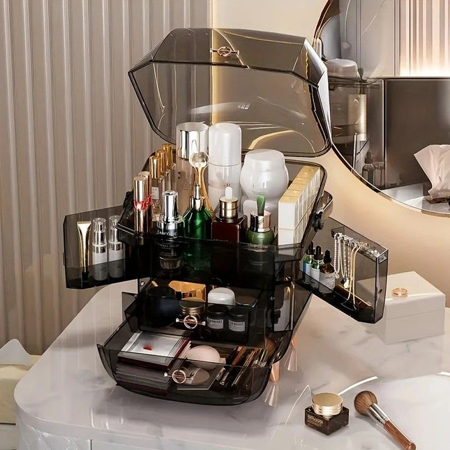BLACK Luxury Transparent Flip-top Cosmetic Organizer Large Capacity with Smart Compartments Dustproof & – product detail