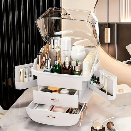 BLACK Luxury Transparent Flip-top Cosmetic Organizer, Large Capacity with Smart Compartments, Dustproof & Silent Drawers, Essential for a Neat Vanity.