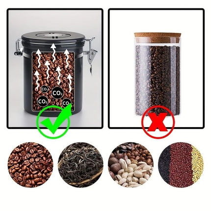1500ml 304 Stainless Steel Coffee Canister Airtight Coffee Bean Storage Jar with Wood Grain Lid and Scoop