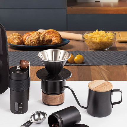 6-Piece Pour Over Coffee Set, Coffee Machine Gift Box, Pour Over Coffee Kettle, Coffee Cup, Coffee Bean Grinder Set.black