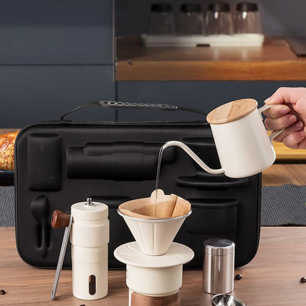 6-Piece Pour Over Coffee Set, Coffee Machine Gift Box, Pour Over Coffee Kettle, Coffee Cup, Coffee Bean Grinder Set.black