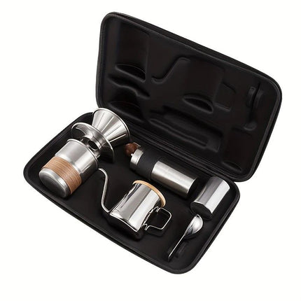 6-Piece Pour Over Coffee Set, Coffee Machine Gift Box, Pour Over Coffee Kettle, Coffee Cup, Coffee Bean Grinder Set.black
