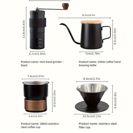 6-Piece Pour Over Coffee Set, Coffee Machine Gift Box, Pour Over Coffee Kettle, Coffee Cup, Coffee Bean Grinder Set.WHITE