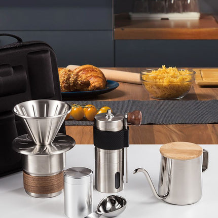 6-Piece Pour Over Coffee Set, Coffee Machine Gift Box, Pour Over Coffee Kettle, Coffee Cup, Coffee Bean Grinder Set.inherent/true qualities