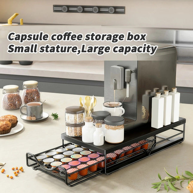 1pc Metal Coffee Capsule Storage Box Drawer Style Dustproof Organizer with Adjustable Grid for Tea – product detail