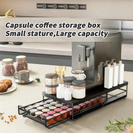 1pc Metal Coffee Capsule Storage Box Drawer Style Dustproof Organizer with Adjustable Grid for Tea Bags Capsules Multifunctional Organizer for Kitchen Office Home