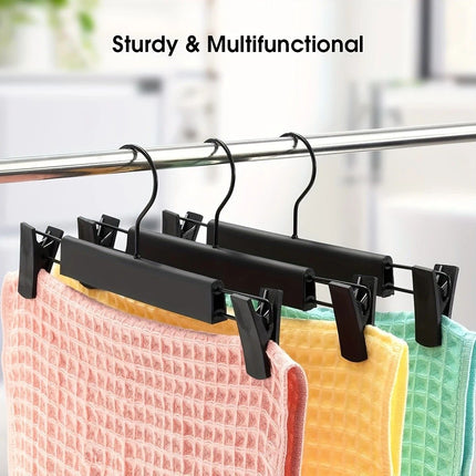 10-Pack Multi-Purpose Adjustable Pant Hangers: Thickened Non-Slip Clips, 360° Rotating Hook, Adjustable Width, Suitable for Organizing and Drying Various Clothes, Towels, and More.