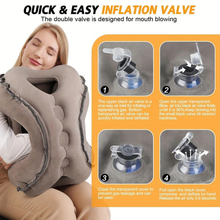Inflatable Travel Pillow | Multi-Scene Ergonomic Design, 3-Second Inflate/Deflate, Relieves Travel Fatigue.(GREY)