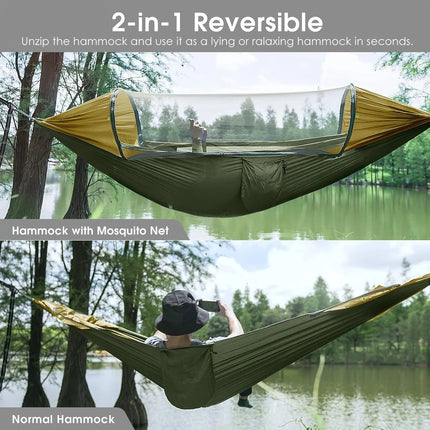 Sun-Protection Outdoor Hammock｜2-in-1 Detachable Mosquito Net, Portable Camping Essential.pitch green