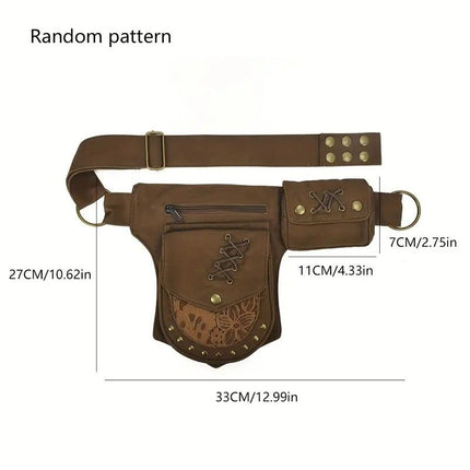Retro Casual European and American Style Simple and Fashionable Multifunctional Waist Bag, High-Quality Design with Lace Stitching, Rivets, Tie-Fasten Belt Decoration, Daily Portable Practical Outdoor Sports Phone Bag