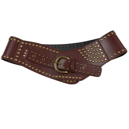 Women's Punk-Style PU Belt: Metal Stud and Buckle Decoration, Daily Streetwear Personality Accessory（Black bronze rivet）