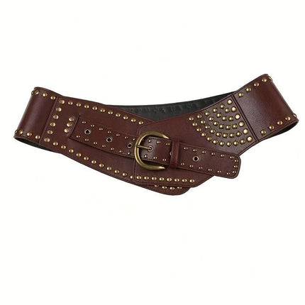 Women's Punk-Style PU Belt: Metal Stud and Buckle Decoration, Daily Streetwear Personality Accessory（Black bronze rivet）