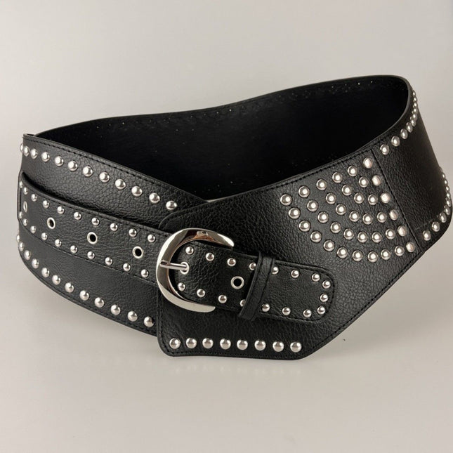 Women's Punk-Style PU Belt Metal Stud and Buckle Decoration Daily Streetwear Personality Accessory (Black