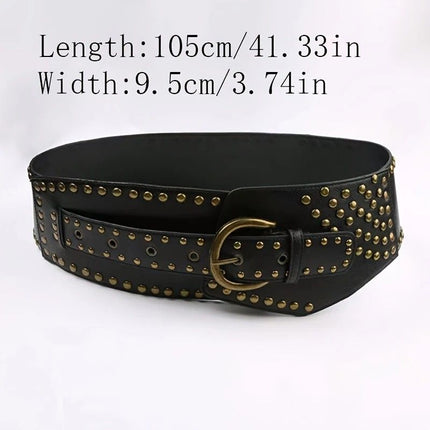 Women's Punk-Style PU Belt: Metal Stud and Buckle Decoration, Daily Streetwear Personality Accessory。（Black silver rivet）