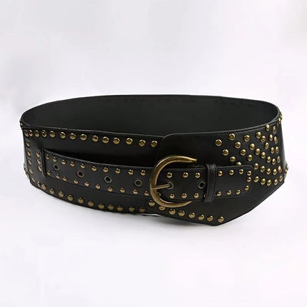 Women's Punk-Style PU Belt: Metal Stud and Buckle Decoration, Daily Streetwear Personality Accessory。（Black silver rivet）