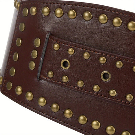 Women's Punk-Style PU Belt: Metal Stud and Buckle Decoration, Daily Streetwear Personality Accessory。（Black silver rivet）