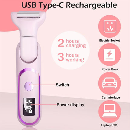 Women's Whole Body Electric Hair Removal Device, Painless Hair Removal, Type-C Fast Charging .pink