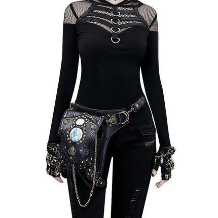 Steampunk-style Adjustable Waist Bag: Retro Chains and Rivets Decoration, PU Leather Multi-function Shoulder Crossbody Bag for Trendy Matching