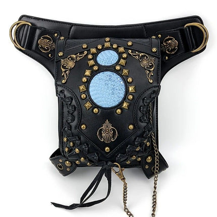 Steampunk-style Adjustable Waist Bag: Retro Chains and Rivets Decoration, PU Leather Multi-function Shoulder Crossbody Bag for Trendy Matching