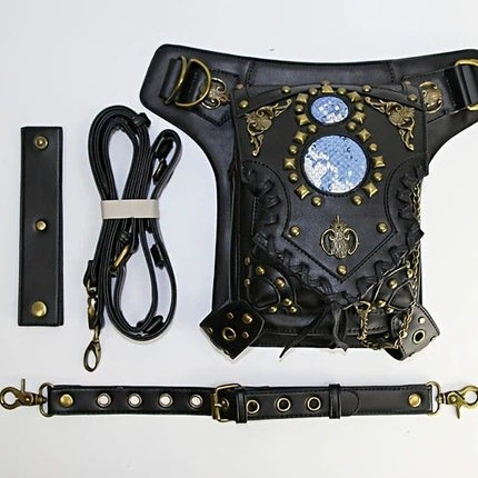 Steampunk-style Adjustable Waist Bag: Retro Chains and Rivets Decoration, PU Leather Multi-function Shoulder Crossbody Bag for Trendy Matching