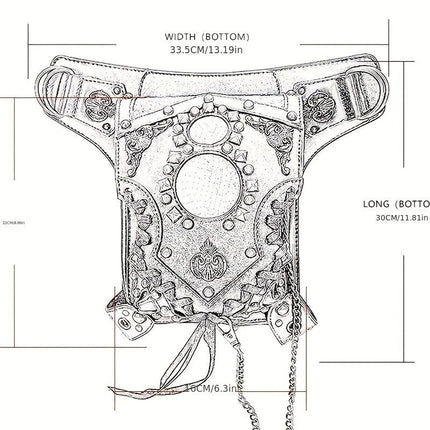 Steampunk-style Adjustable Waist Bag: Retro Chains and Rivets Decoration, PU Leather Multi-function Shoulder Crossbody Bag for Trendy Matching